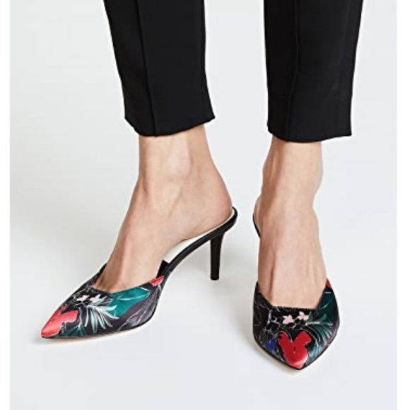 DOLCE VITA Black Floral Printed Satin Stiletto Heel Sandals - Picture 2 of 8